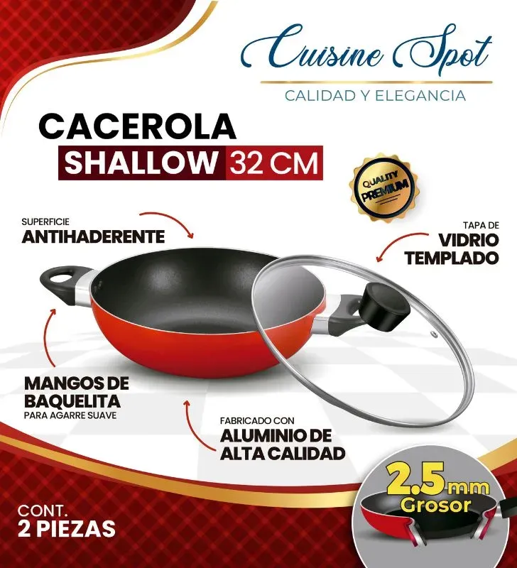 Cacerola color rojo Cuisine Spot AHU-CY2410 – 32 cm Antiadherente