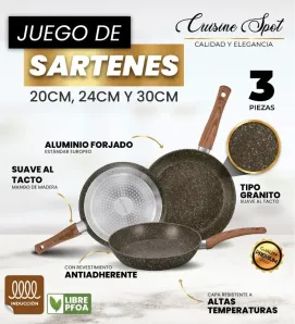 Juego de 3 Sartenes Cuisine Spot AHU-CY2407 Gris – Antiadherentes