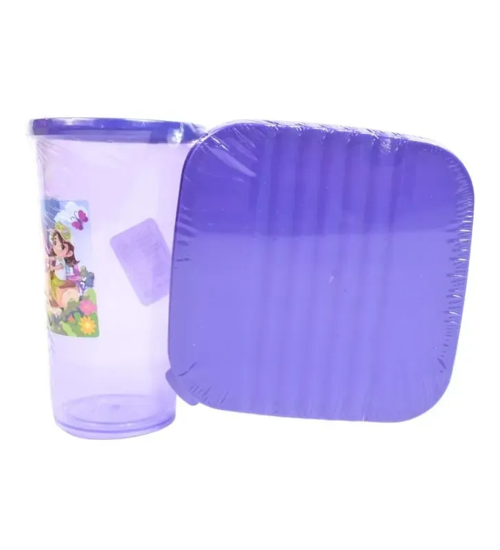 Kit Escolar Plastiapan PIC004 – Tupper y Vaso con Tapa (Rojo, Morado, Azul, Amarillo)