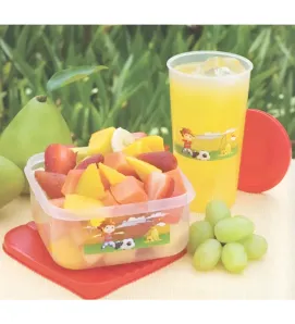 Kit Escolar Plastiapan PIC004 – Tupper y Vaso con Tapa (Rojo, Morado, Azul, Amarillo)