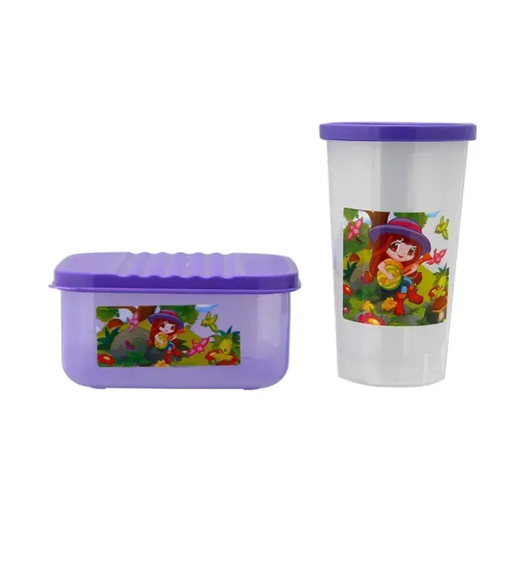 Kit Escolar Plastiapan PIC004 – Tupper y Vaso con Tapa (Rojo, Morado, Azul, Amarillo)