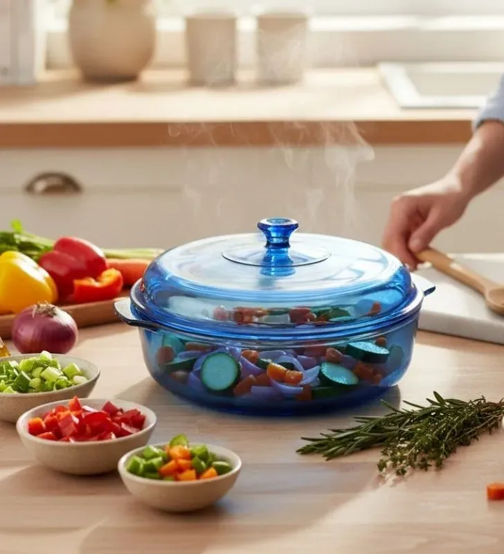 Cacerola de Vidrio Libbey Express B228 Azul – 3.2 L con Tapa