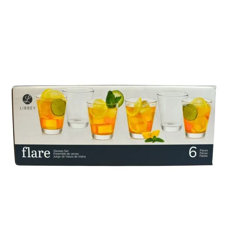 Juego 6 Vasos Libbey Flare 6053 – Vasos de Vidrio Modernos