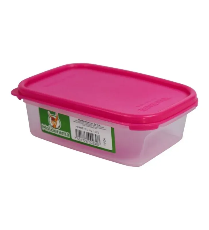 Hermético Rectangular Molderama H014 (350 ml) – Tapa Rosa, Morado, Azul