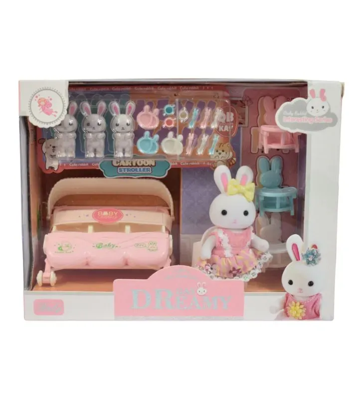 Juego de Mascota Conejita con 3 Bebés Bay Dreamy 6700M – Carriola y Mesitas