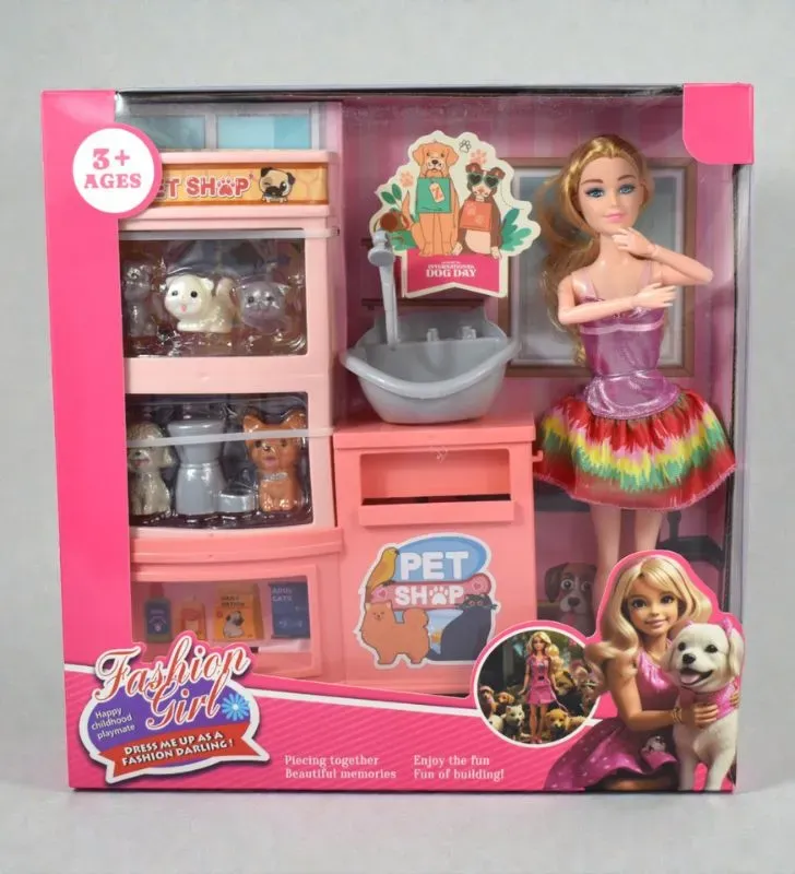 Muñeca Fashion Girl 8954 11.5" Set de Tienda de Mascotas y Grooming