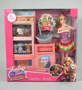 Muñeca Fashion Girl 8954 11.5" Set de Tienda de Mascotas y Grooming