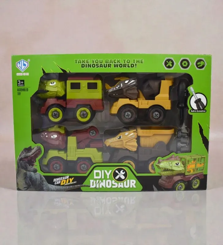 Set de Vehículos DIY Dinosaurio 85872– 4 Camiones de Construcción Armables