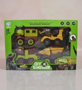 Set de Vehículos DIY Dinosaurio 85872– 4 Camiones de Construcción Armables