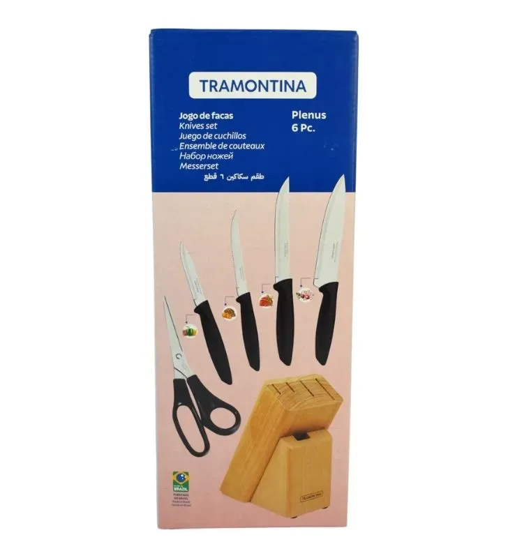 Juego de Cuchillos Tramontina Plenus con Soporte de Madera - 6 pzas