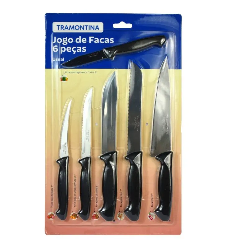Juego de Cuchillos Tramontina Usual 6 pzas Negro – 23099/049