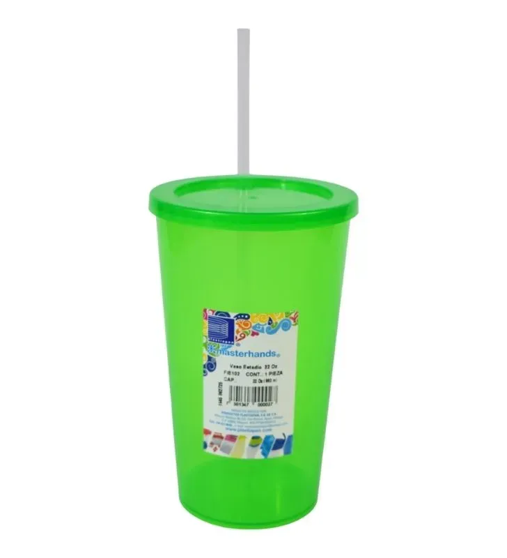 Vaso Estadio 32 oz con Tapa y Popote Plastiapan - Varios Colores