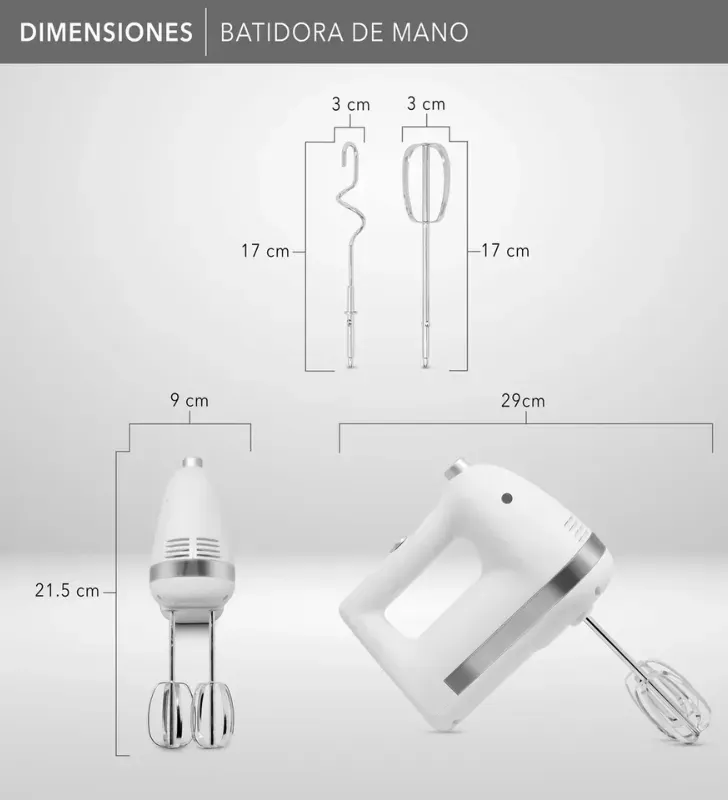 Batidora de Mano RCA RC-095 - 5 Velocidades y Acero Inoxidable