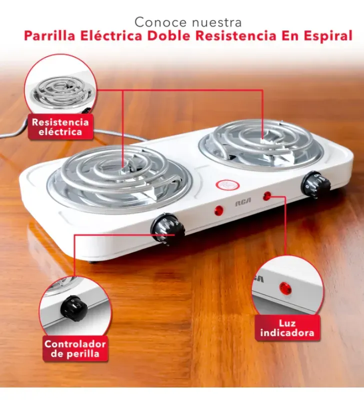 Parrilla Eléctrica Doble RCA RC2000A - 2000W y 5 Niveles de Calor