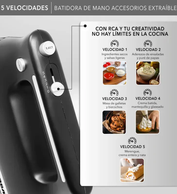 Batidora de Mano RCA RC-72 con Estuche de Almacenamiento - 5 Velocidades