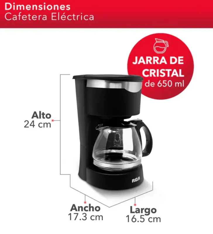 Cafetera Eléctrica RCA RC-CAF1 - 650ml con Jarra de Cristal