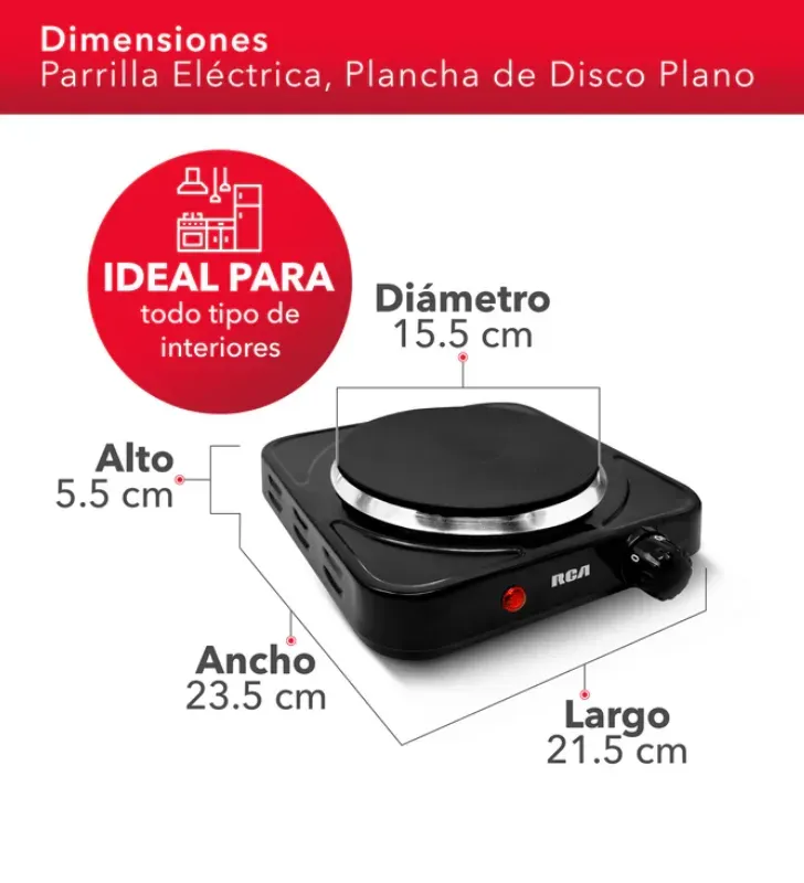 Parrilla Eléctrica RCA RC1000N - 1000W Disco de 15.5cm