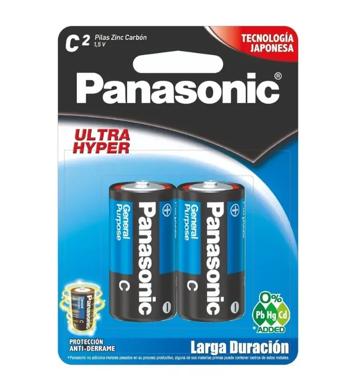Pilas Panasonic Tamaño C - Paquete de 2 Piezas Carbón