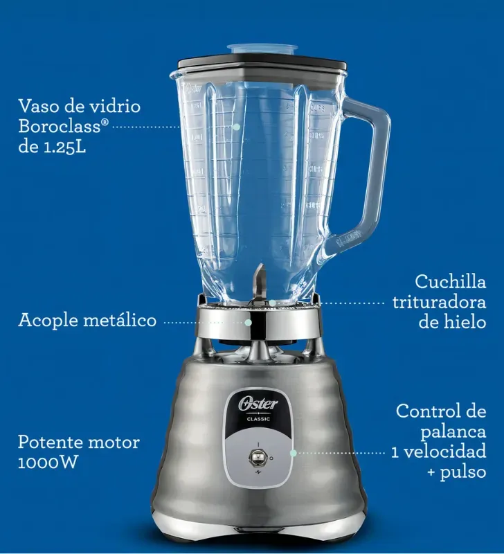 Licuadora Oster Clásica 1000W - Vaso de Vidrio 1.25L