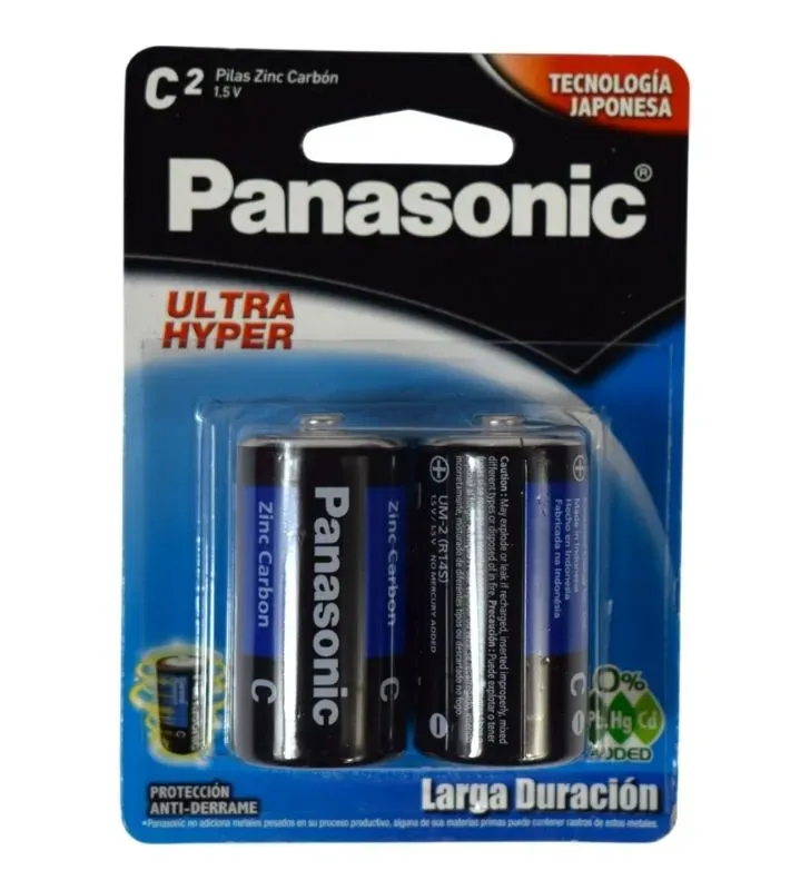 Pilas Panasonic Tamaño C - Paquete de 2 Piezas Carbón