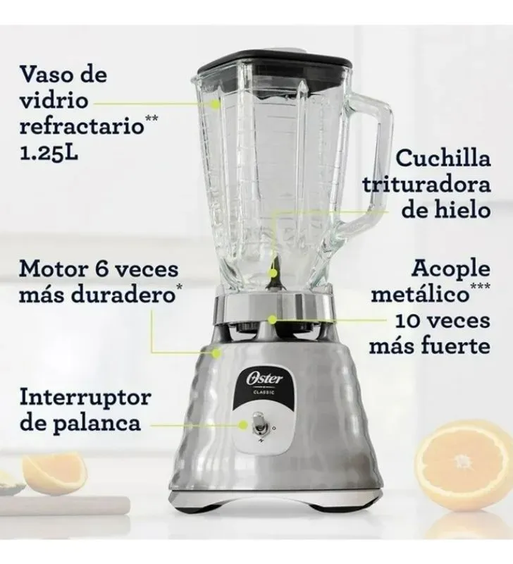 Licuadora Oster Clásica 1000W - Vaso de Vidrio 1.25L