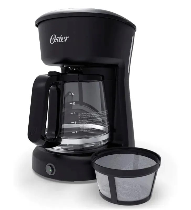 Cafetera Oster 12 Tazas Negra - Filtro Reutilizable y Pausa para Servir