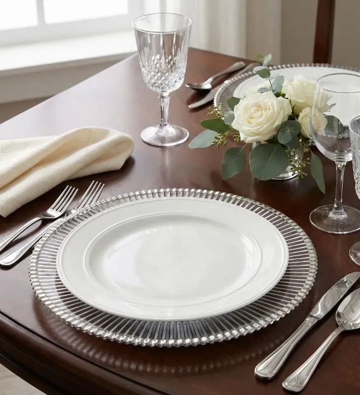 Plato Base Venecia Filo Plata Vittori - Plástico Resistente