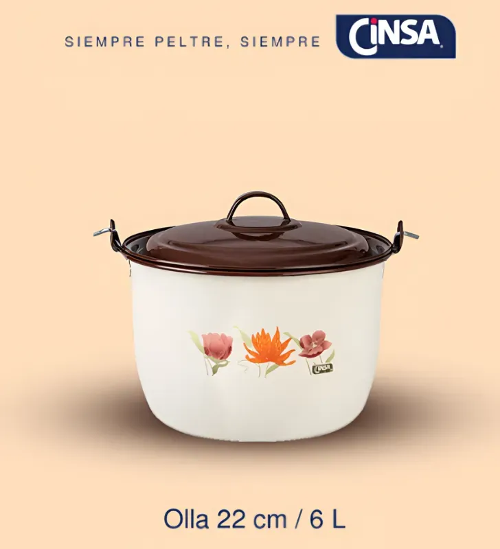 Olla Convexa Cinsa 22 cm Crema Jaspeado - Peltre Clásico