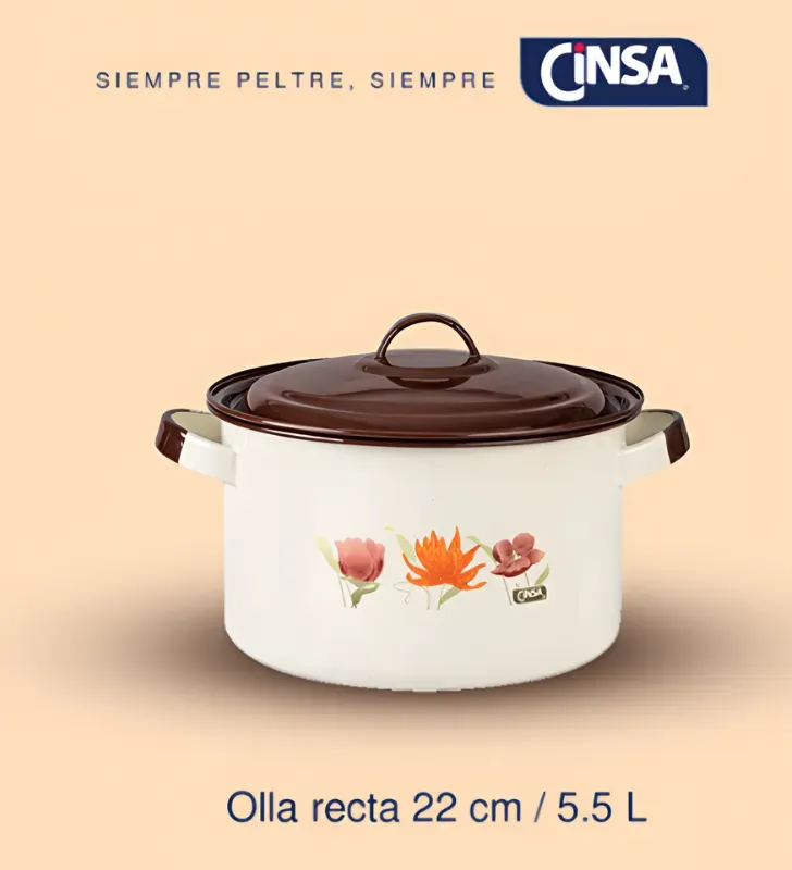 Olla Recta Cinsa 22 cm Crema Jaspeado - 5.5 Litros