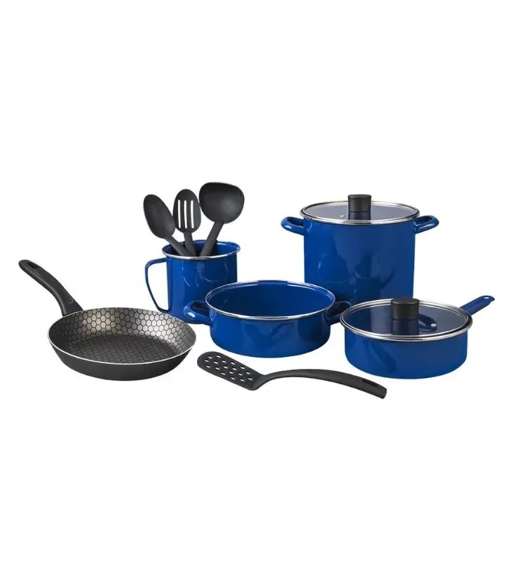 Batería Cinsa Praktica 11 Pzas Azul - Acero Vitrificado y Vidrio