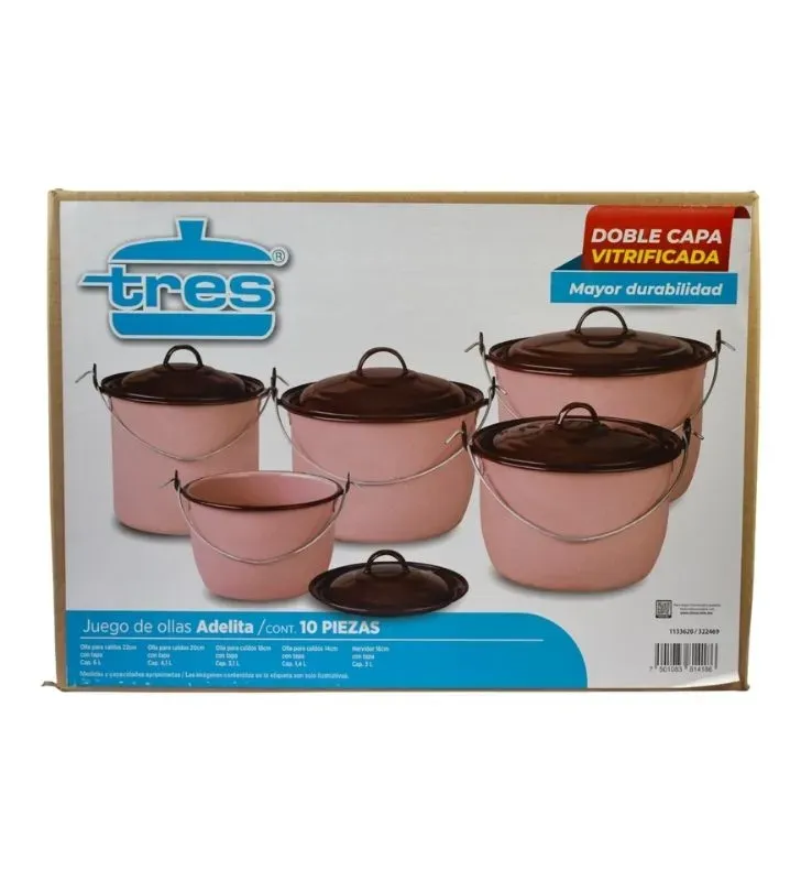 Juego de Ollas Convexas Cinsa Adelita Rosa Pétalo Jaspeado