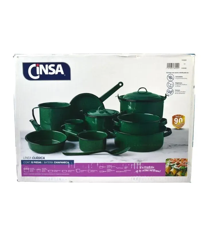 Batería Chiapaneca Cinsa 12 Pzas Verde Green - Peltre Clásico
