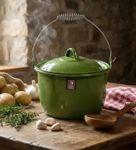 Olla Convexa No. 22 Prodesa Verde Jaspeado con Tapa