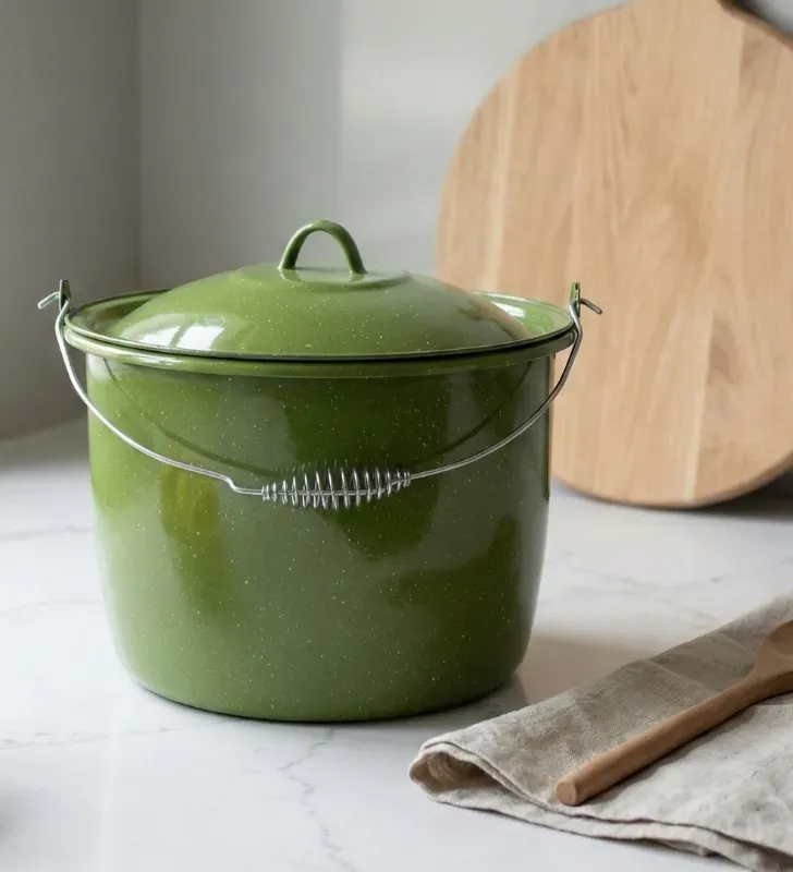 Olla No. 30 Prodesa Verde Jaspeado con Tapa | Peltre Tradicional