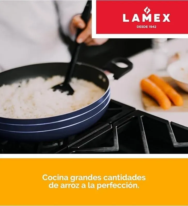 Arrocera Lamex 28 cm Azul con Tapa de Vidrio | 5 Capas Antiadherente