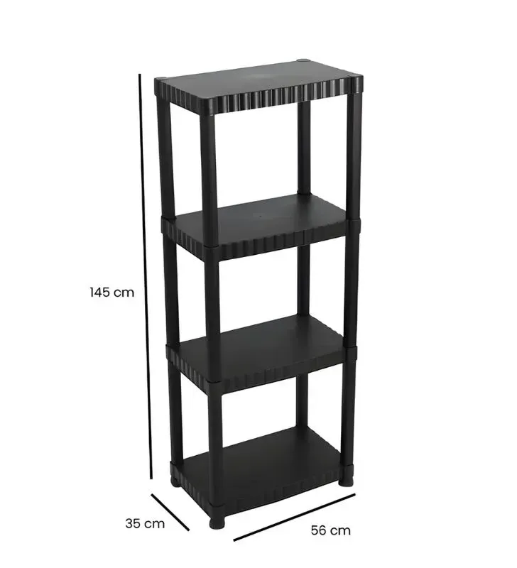 Estante de Plástico Negro 4 Repisas Polycar - Organizador Multiusos