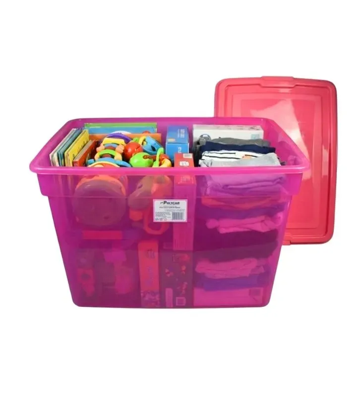 Caja Organizadora Polybox Large 60 L Rosa con Tapa - Polycar PT-BOX-006