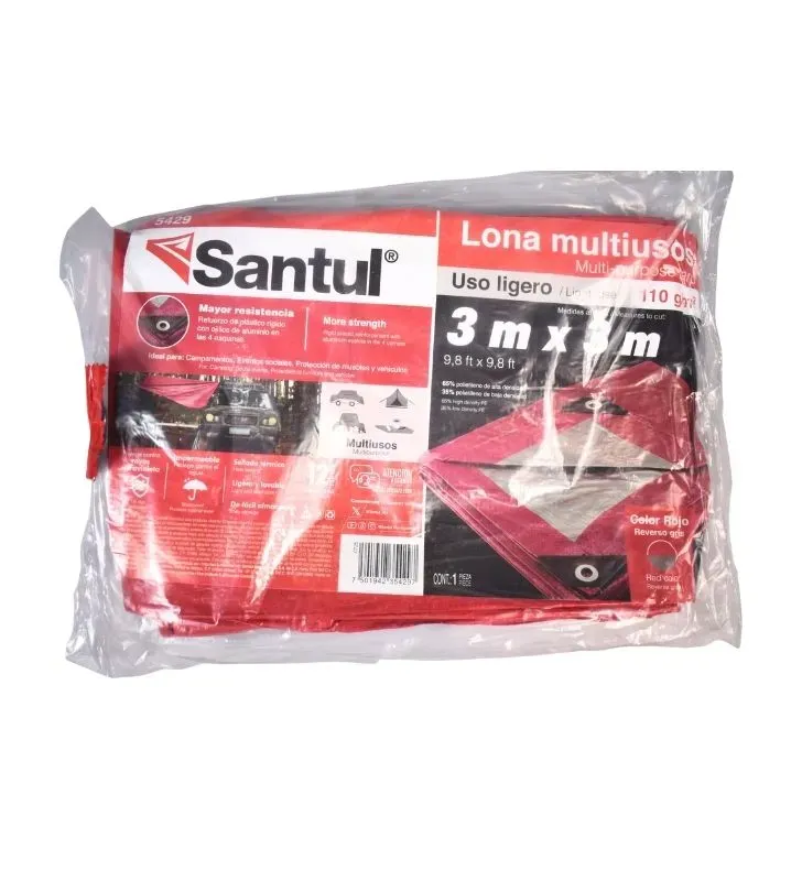 Lona Premium 3x3m Roja Santul 5429 - Alta Resistencia