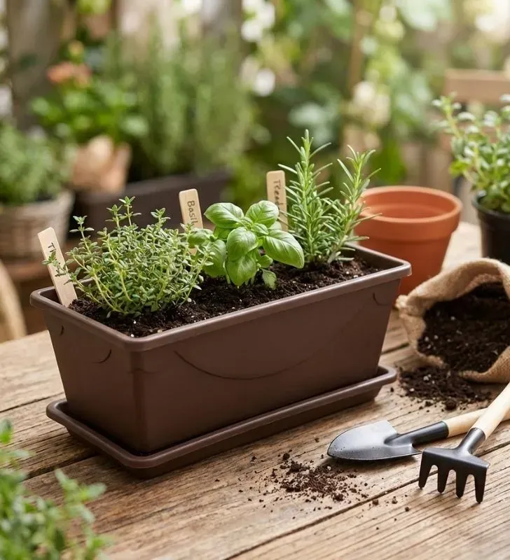 Mini Jardinera con Plato - Organizador de Plantas Compacto