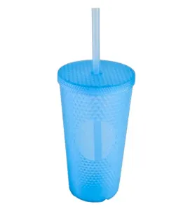 Vaso Morado con Popote – Diseño Diamante