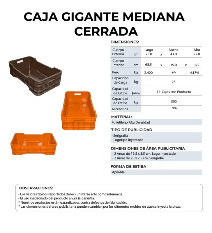 Caja Gigante Mediana Cerrada Europlast - Material Reproceso