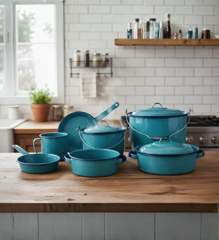 Batería de Peltre Cinsa Comitán 10 Pzas - Azul Praga Jaspeado