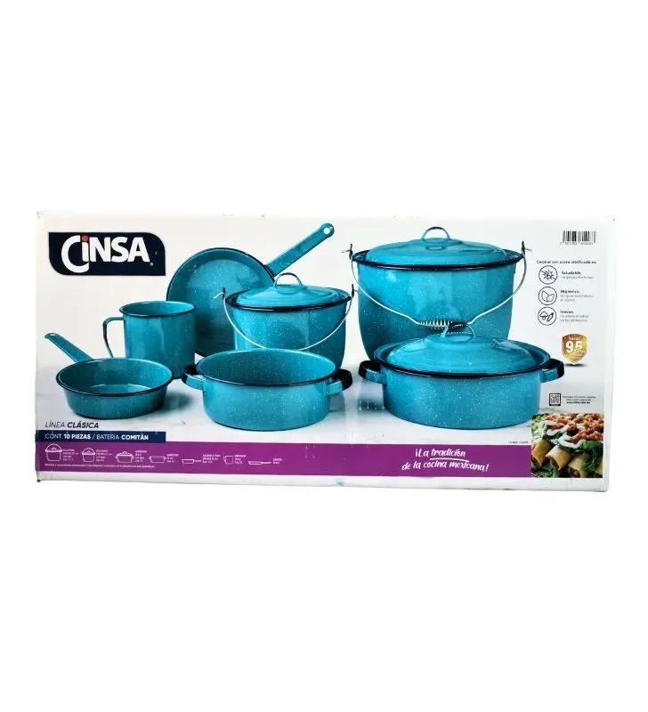 Batería de Peltre Cinsa Comitán 10 Pzas - Azul Praga Jaspeado