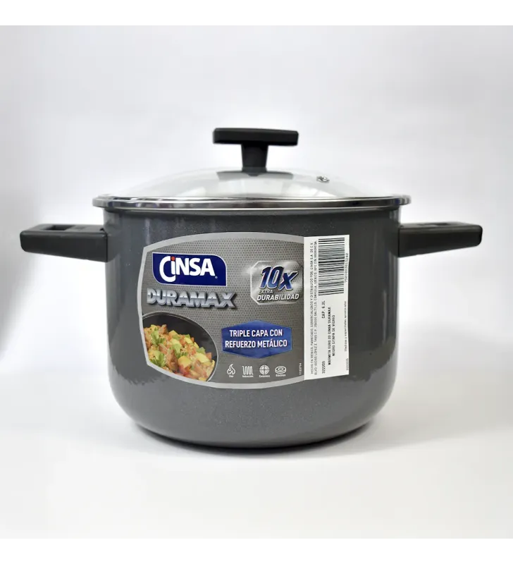 Marmita Euro 22 cm Duramax 6 L – Cinsa con Tapa de Vidrio