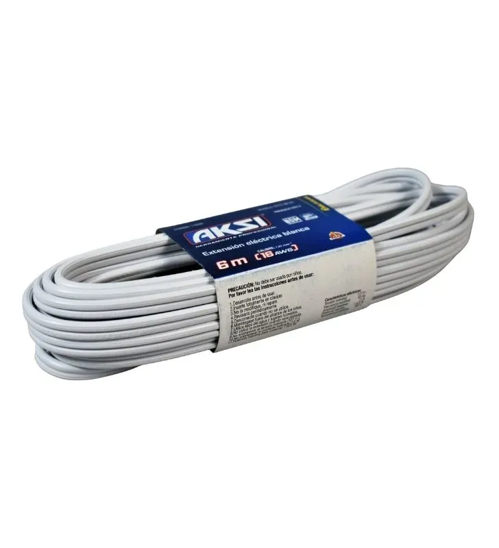 Extensión Eléctrica Blanca AKSI 6m - Seguridad Autoextinguible