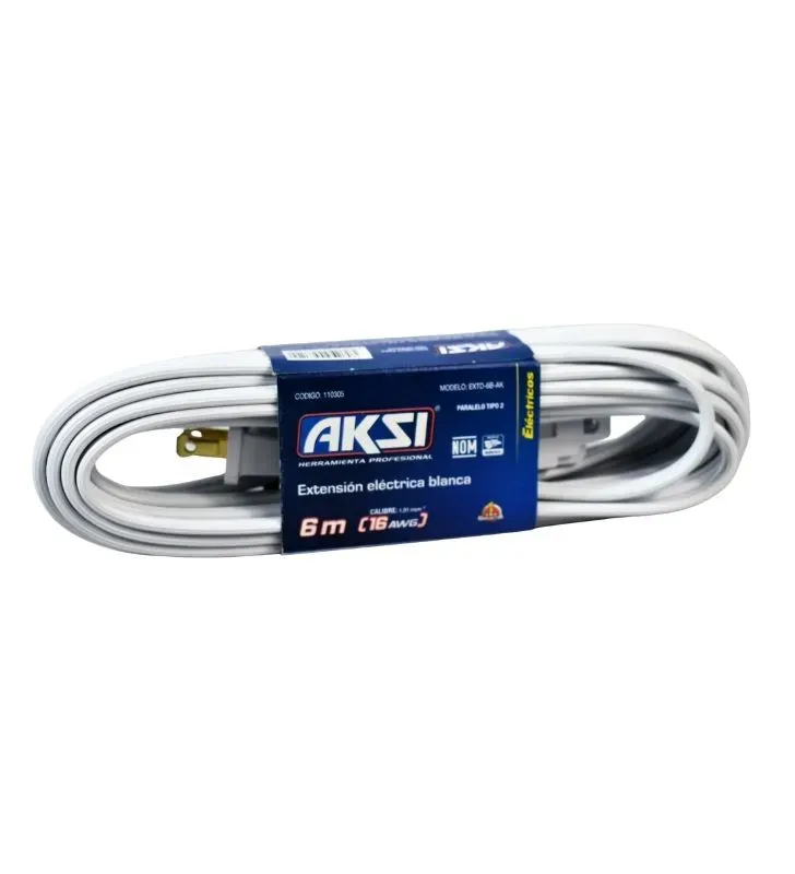 Extensión Eléctrica Blanca AKSI 6m - Seguridad Autoextinguible