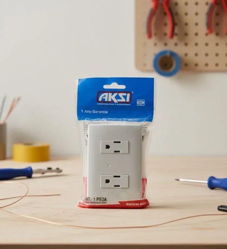 Contacto Doble Aterrizado AKSI con Placa 118371 - Kit Completo