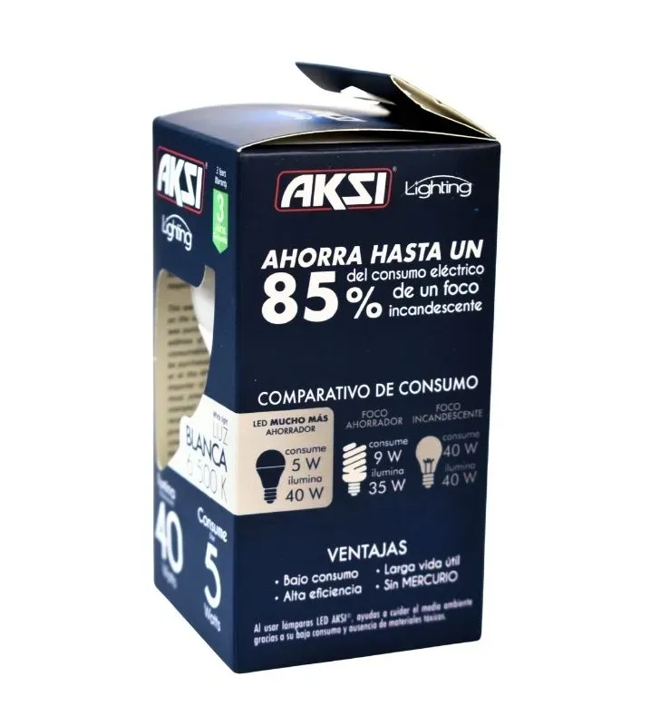 Foco LED AKSI 5W Luz Blanca 6500K 120021 - Ahorro del 85%