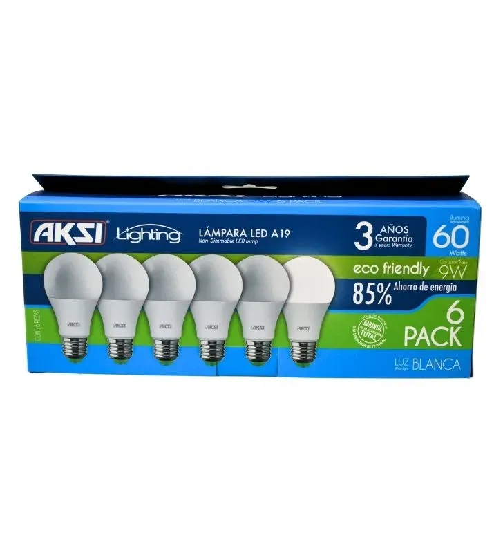 Pack 6 Focos LED AKSI 9W ECO Luz Blanca - Ahorro Máximo