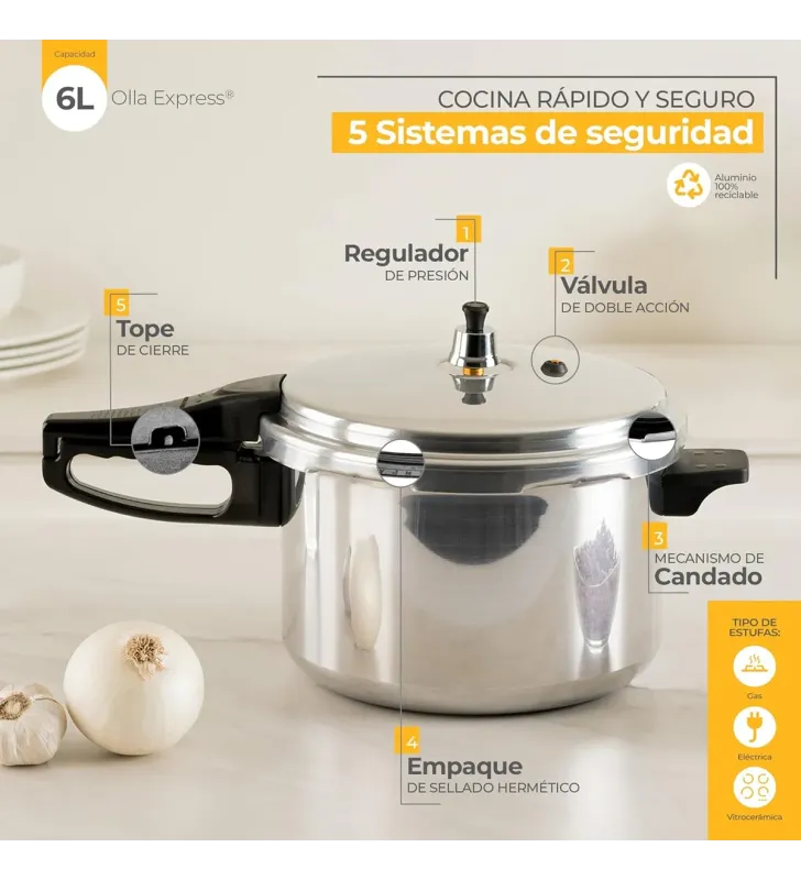 Olla Express Ekco 6 L – 5 Sistemas de Seguridad | Ekco/Vasconia